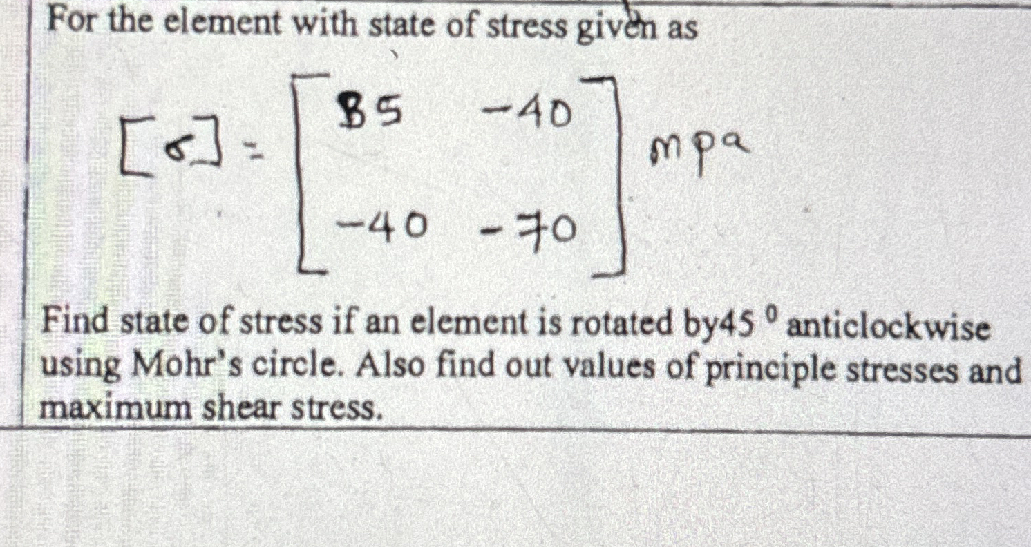 For the element with state of stress given as [ ]