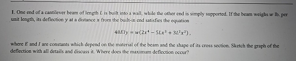 One end of a cantilever beam of length L is built