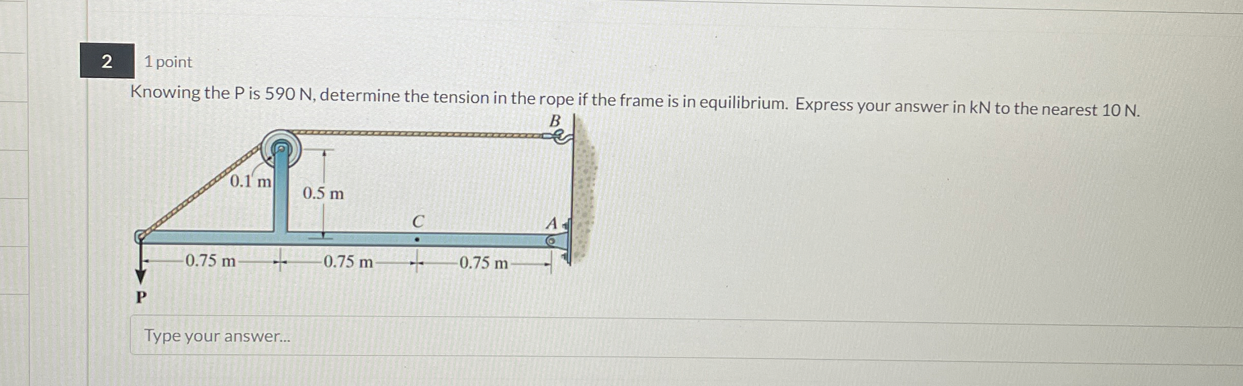 2 1 point Knowing the P is 5 9 0 N , determine