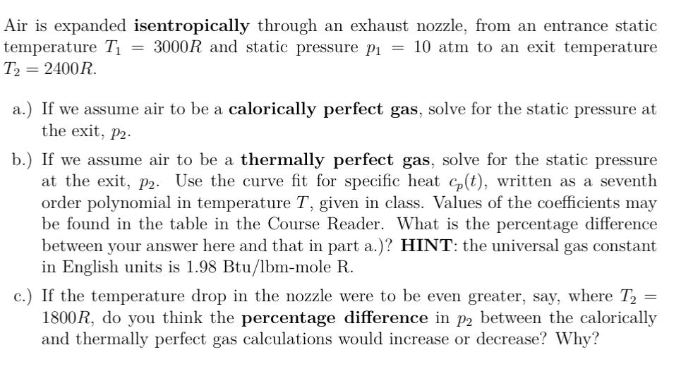 Air is expanded isentropically through an exhaust