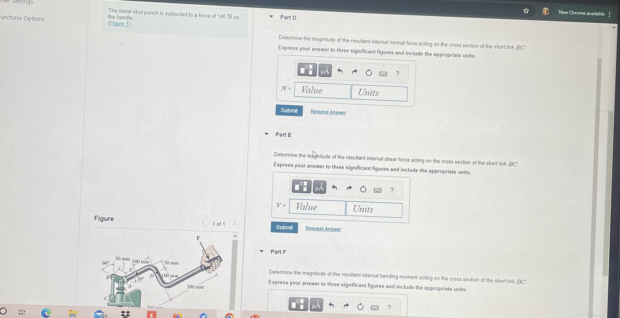 The metal stud punch is subjected to a force of 1