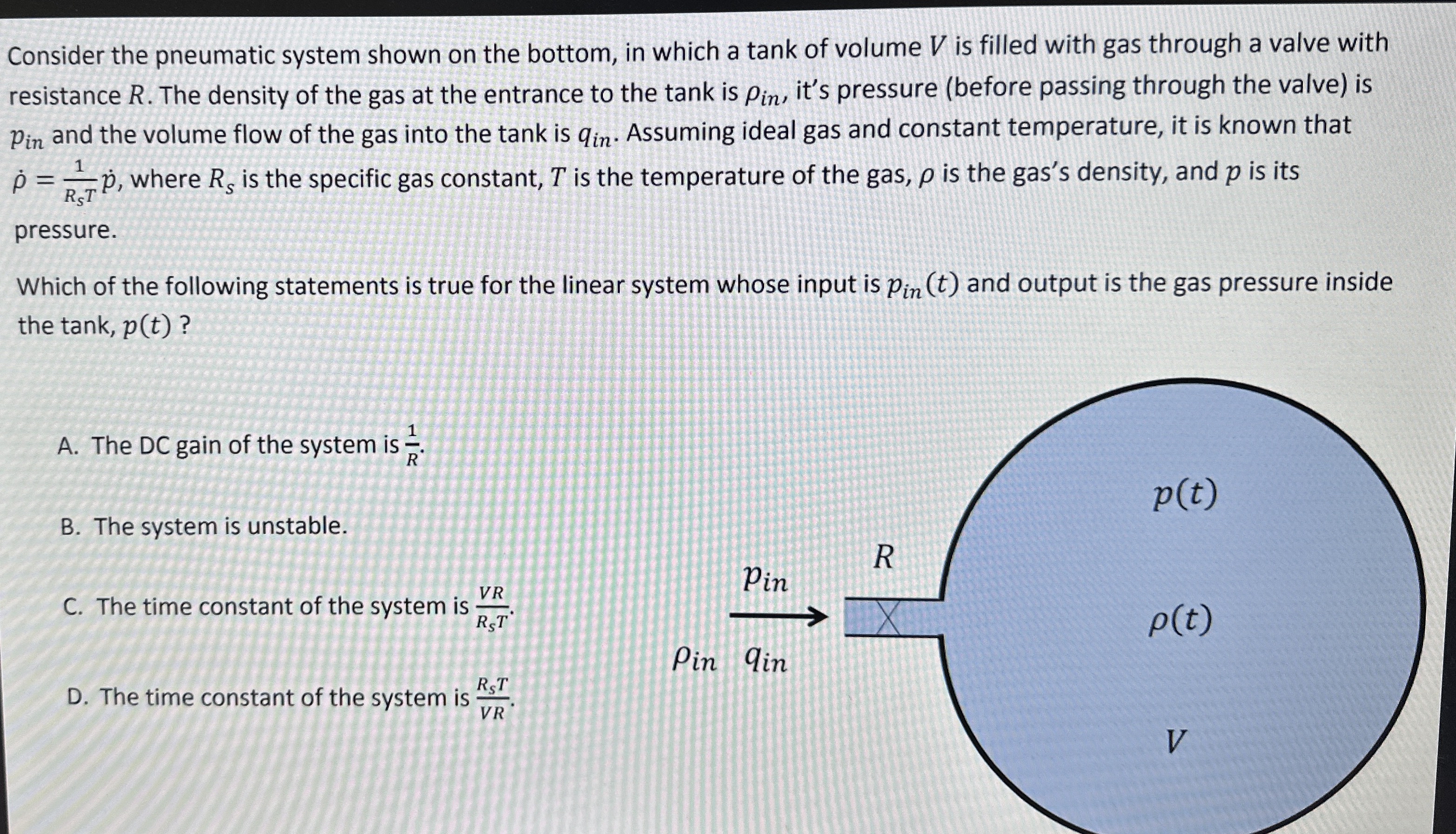 Consider the pneumatic system shown on the