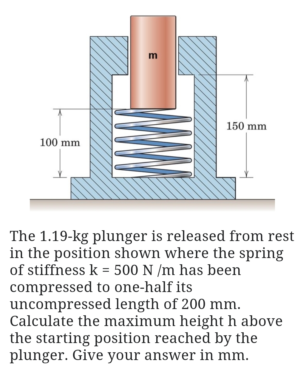 The 1 . 1 9 - kg plunger is released from rest in