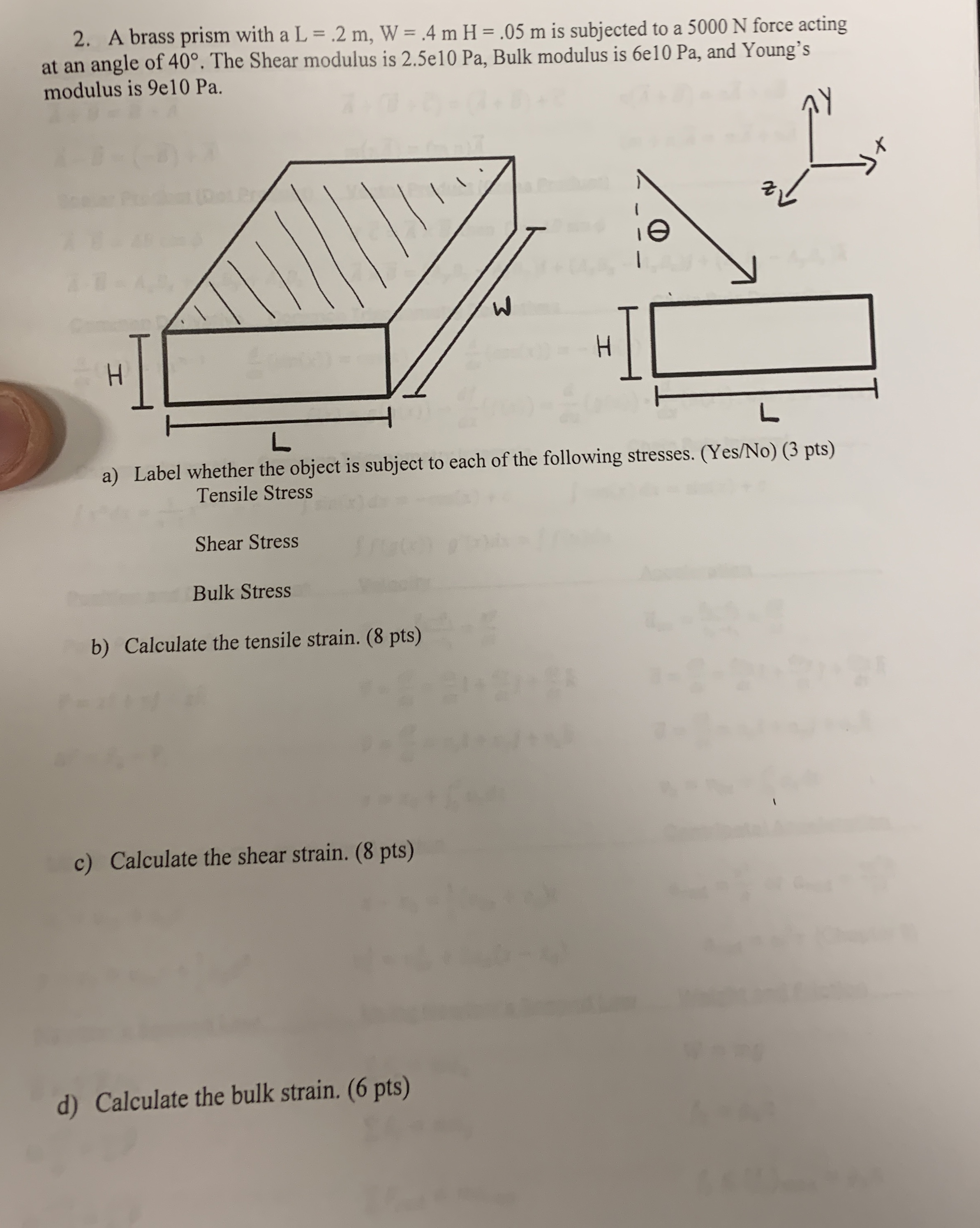 A brass prism with a L = . 2 m , W = . 4 m H = .