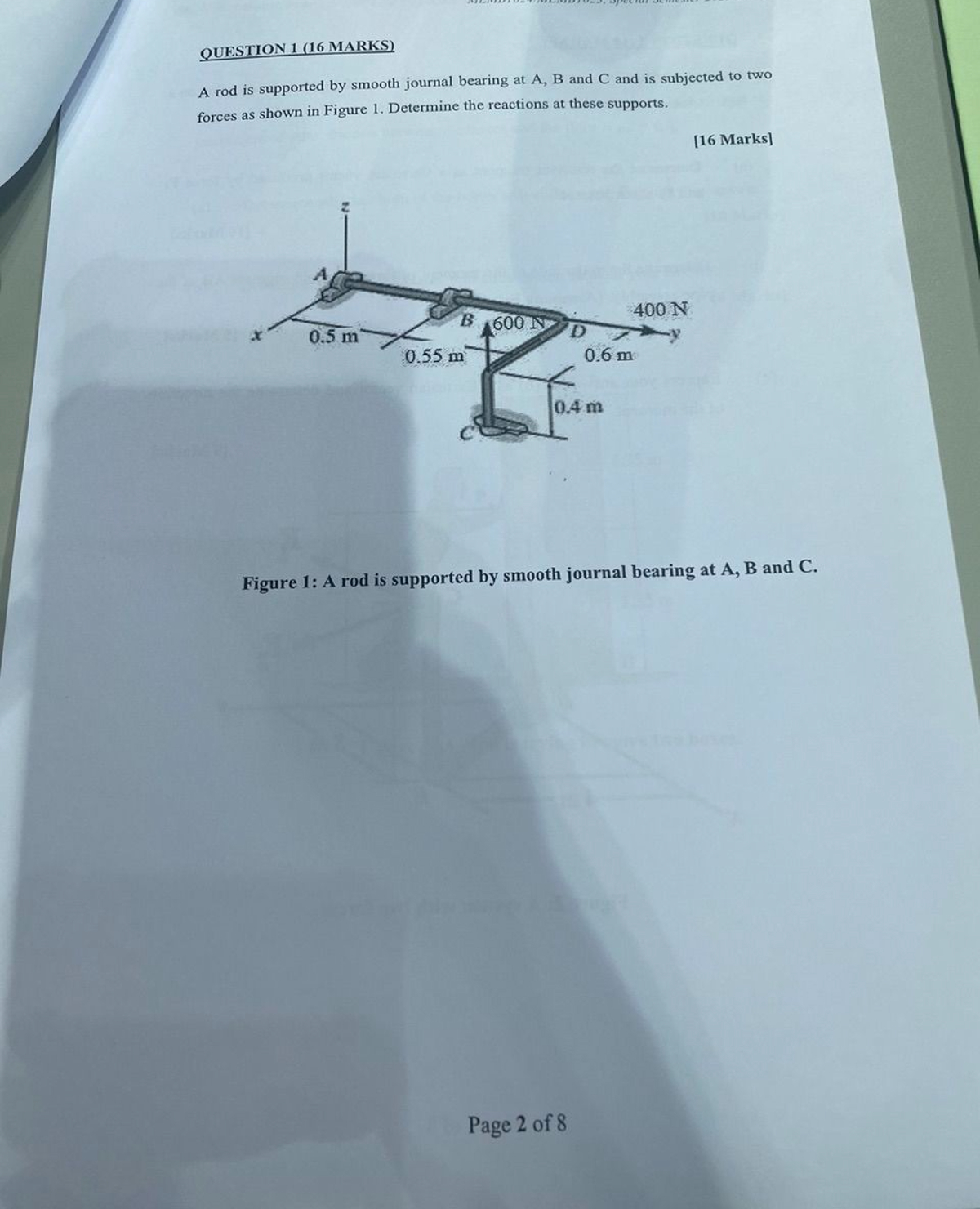 QUESTION 1 ( 1 6 MARKS ) A rod is supported by
