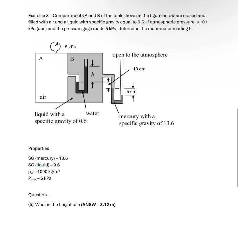 Exercise 3 - Compartments A and B of the tank