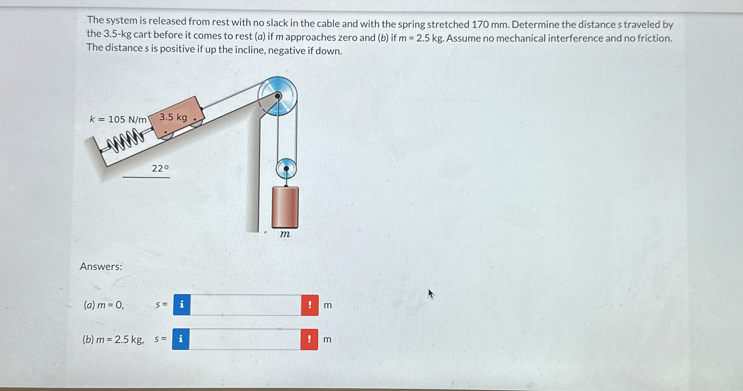 The system is released from rest with no slack in