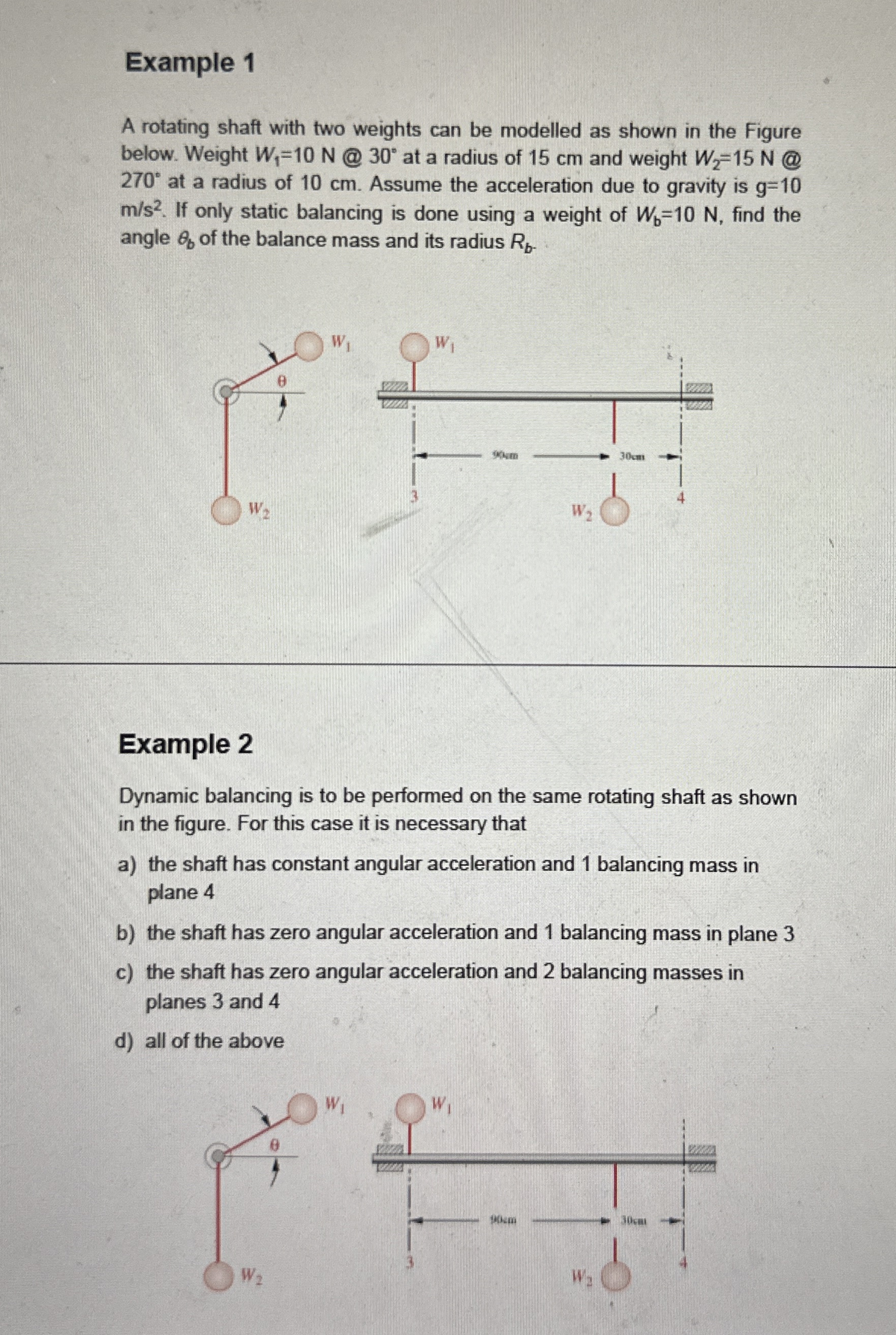 Example 1 A rotating shaft with two weights can