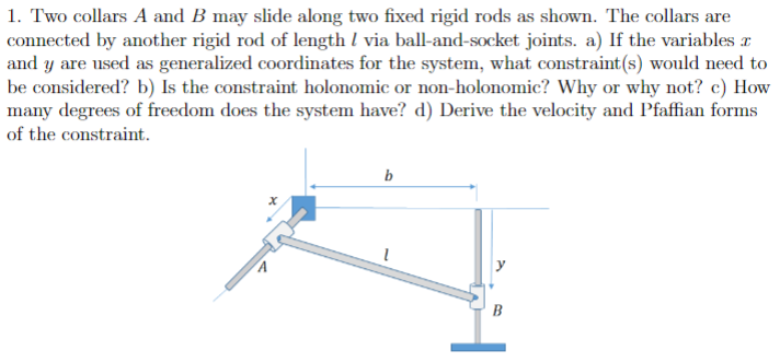 Two collars A and B may slide along two fixed