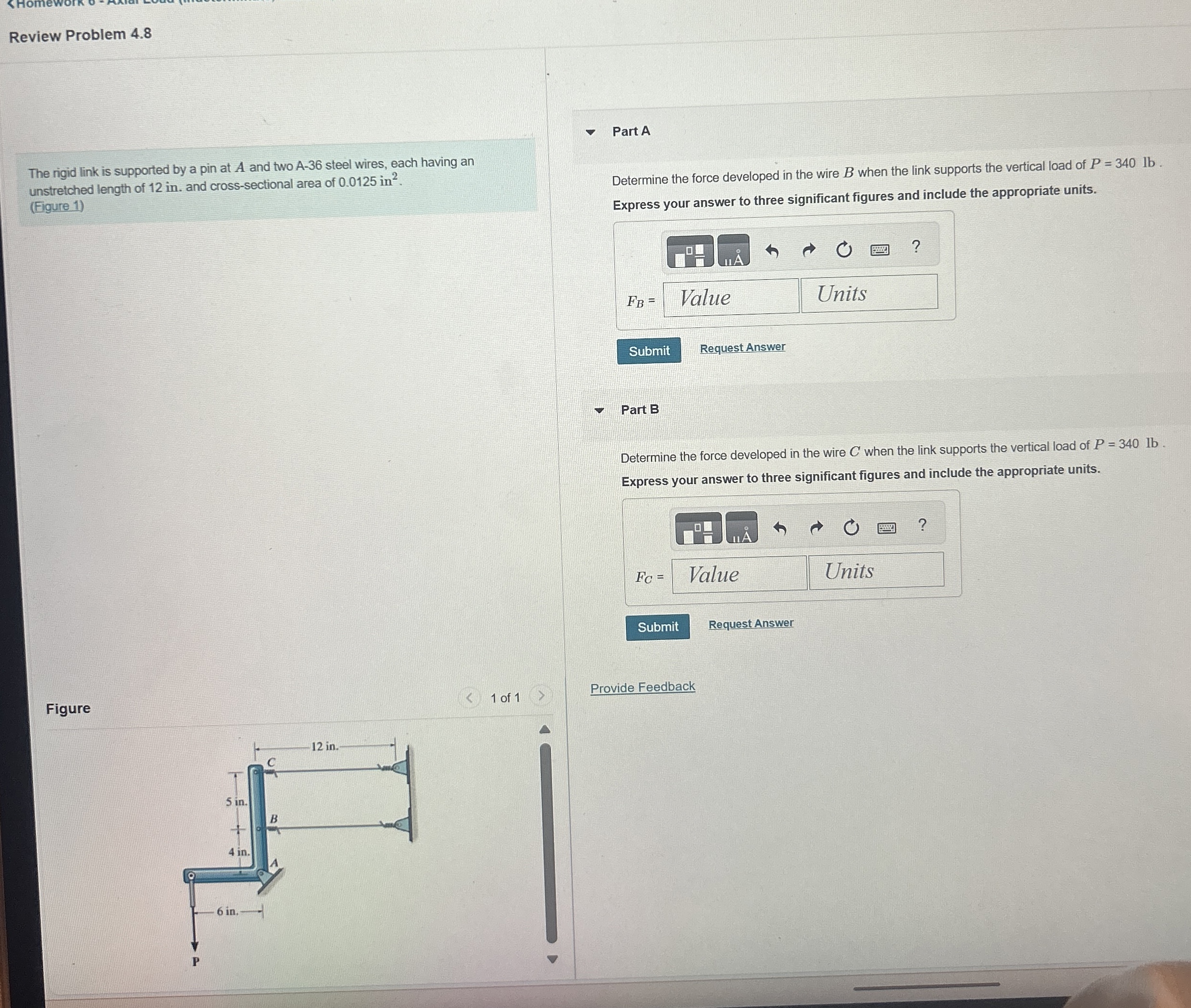 Review Problem 4 . 8 The rigid link is supported