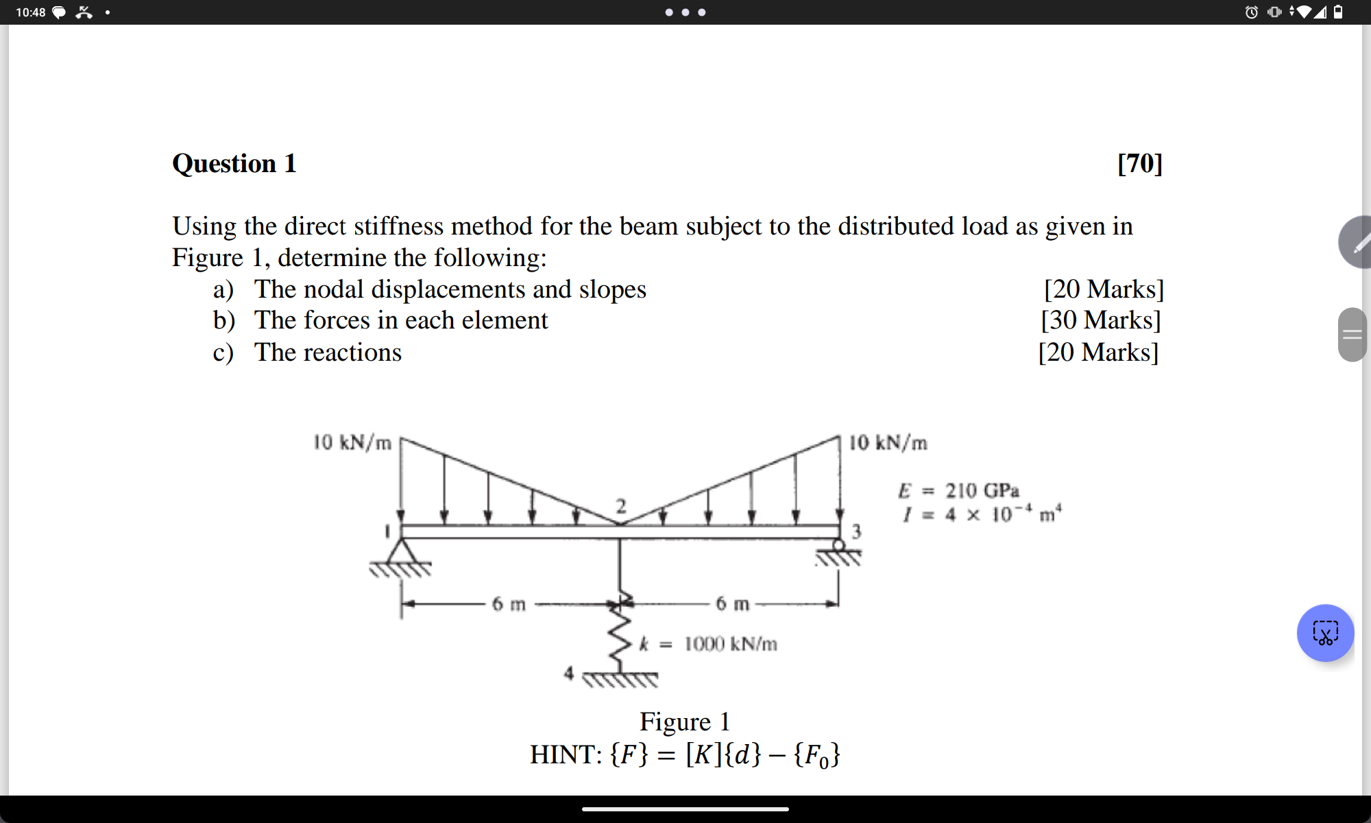 1 0 : 4 8 \ ( \ cdot \ ) ( ) Question 1 [ 7 0 ]
