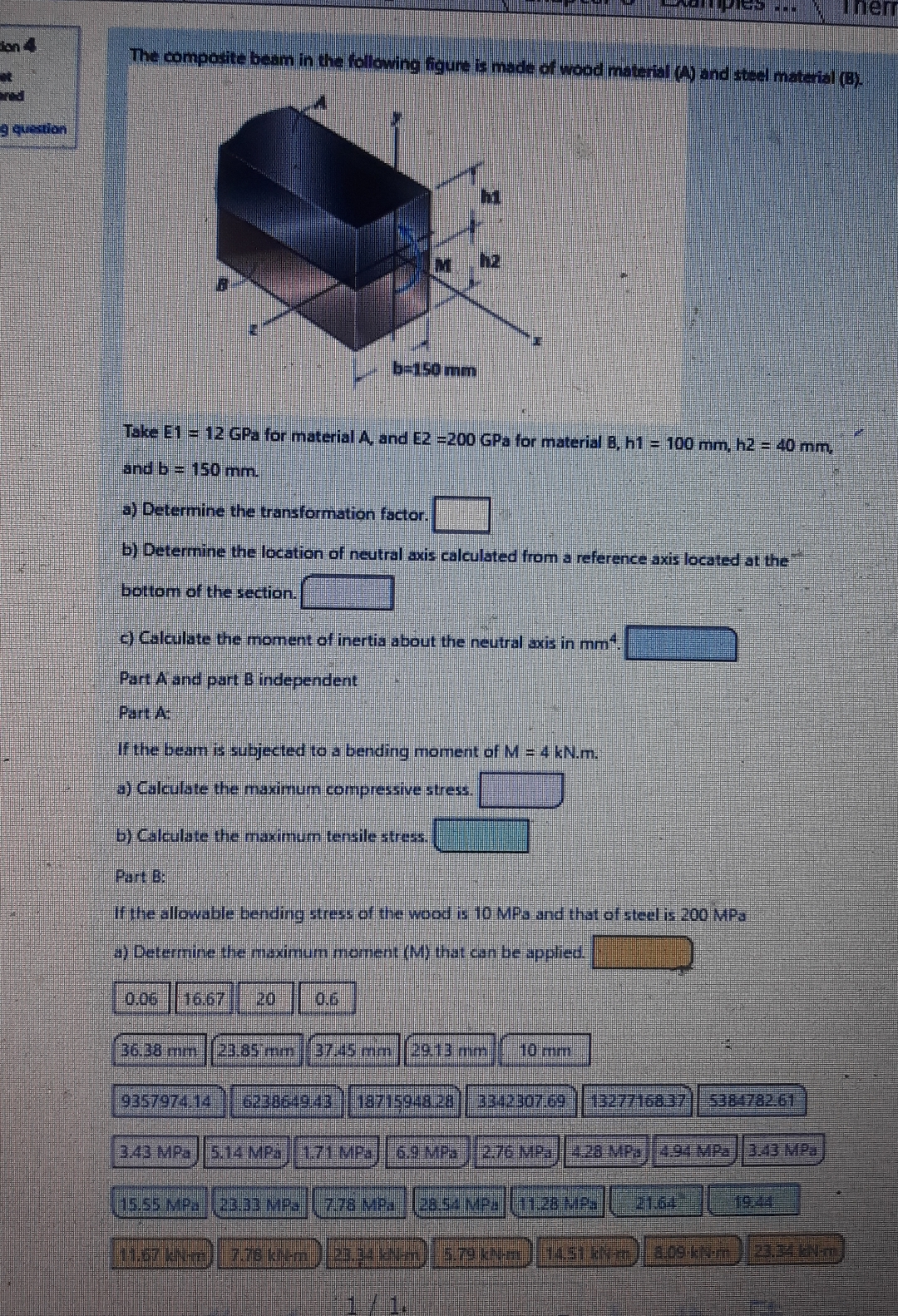 The composite beam in the following figure is