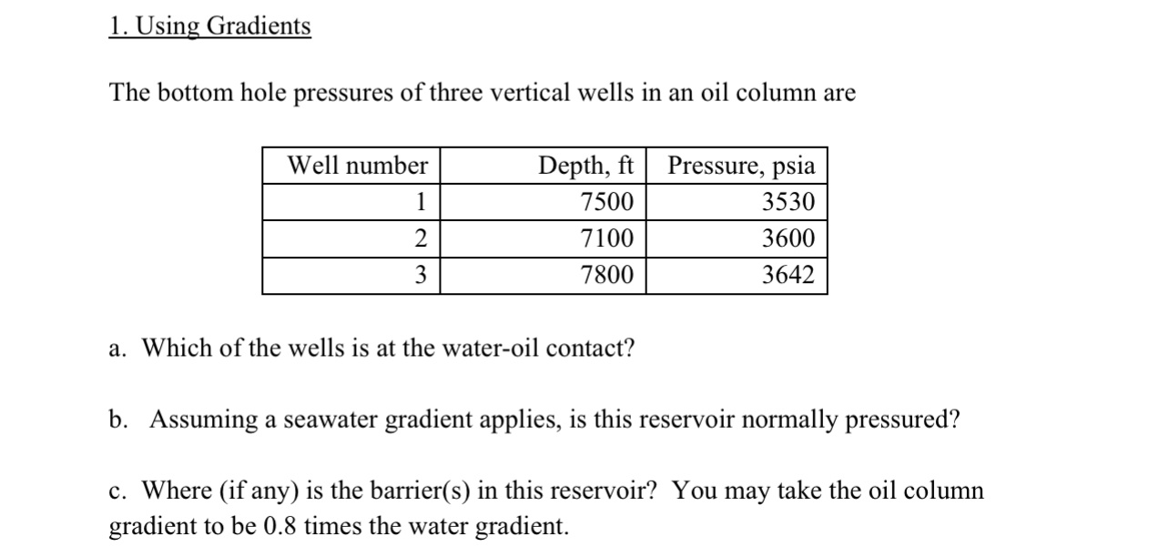 Using Gradients The bottom hole pressures of