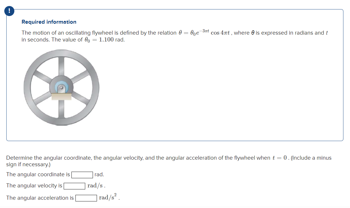 The motion of an oscillating flywheel is defined