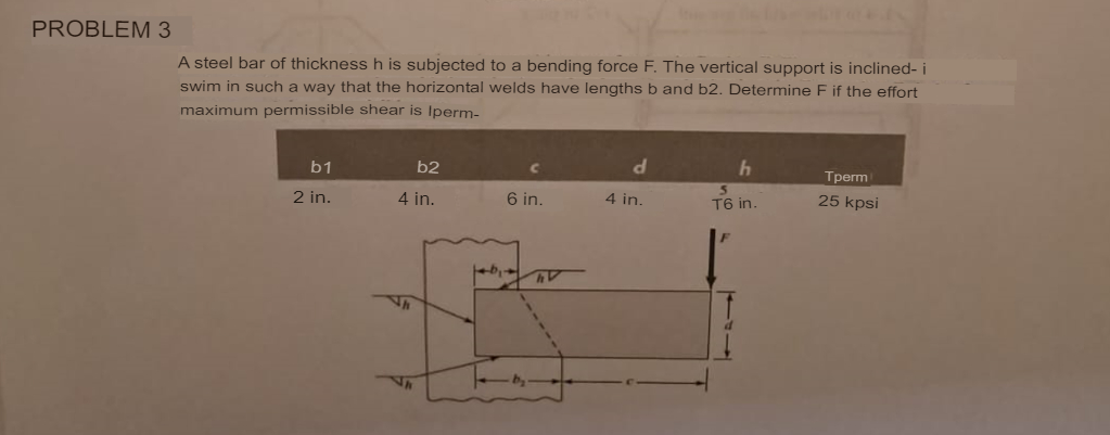 PROBLEM 3 A steel bar of thickness \ ( h \ ) is