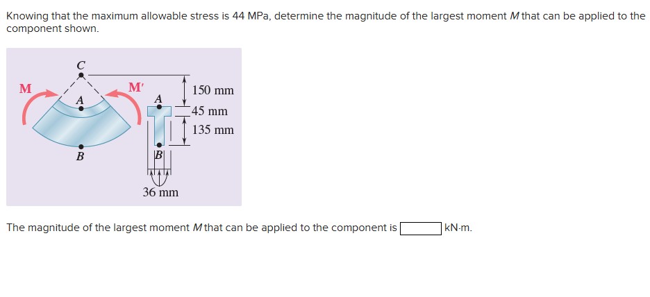 Knowing that the maximum allowable stress is 4 4
