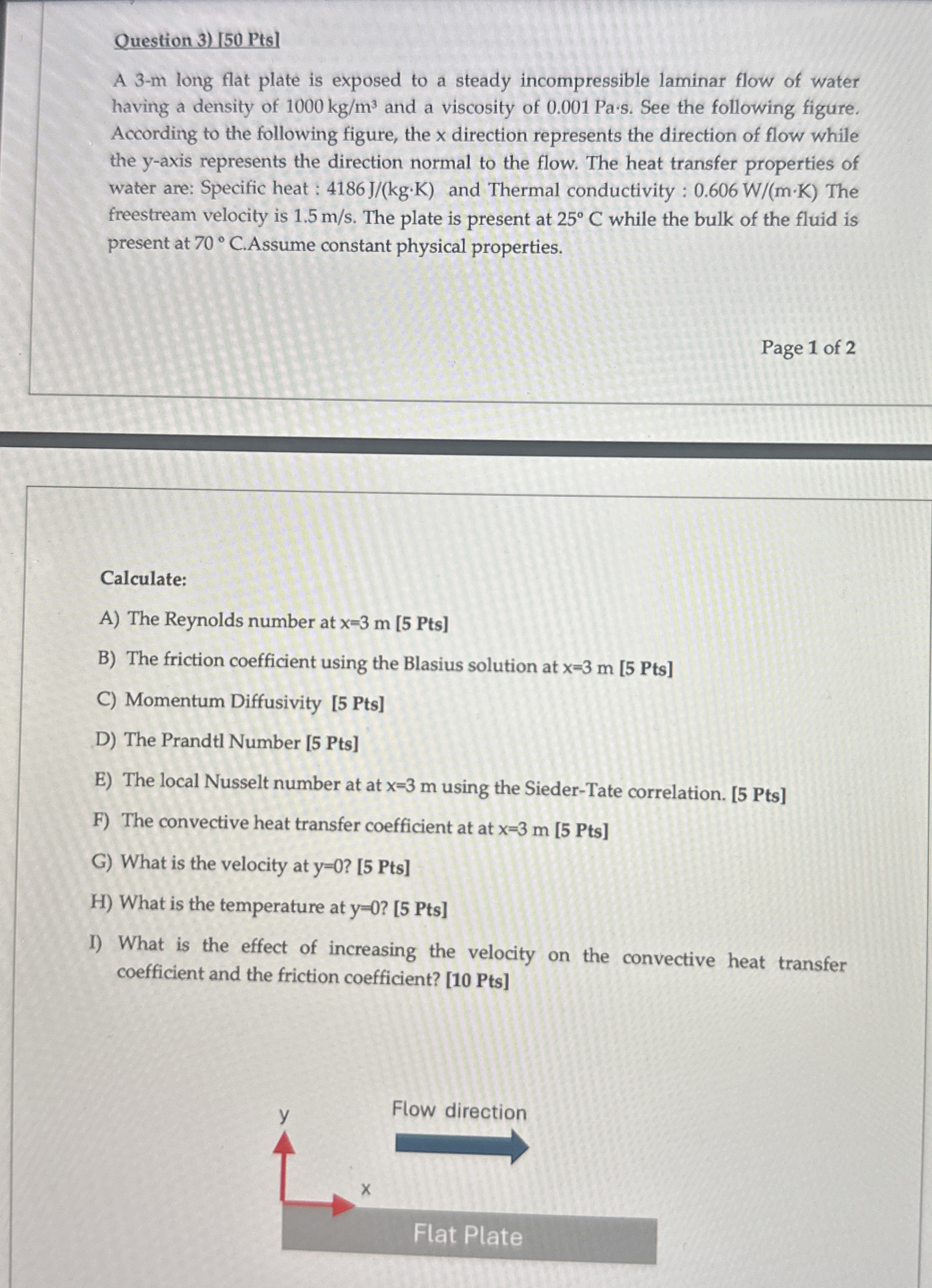 Question 3 ) [ 5 0 Pts ] A 3 - m long flat plate