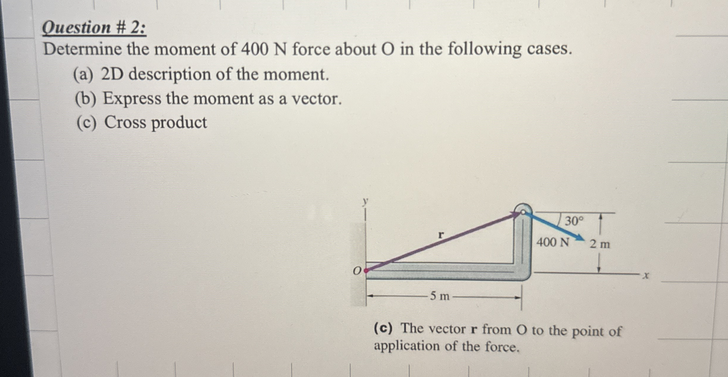 Ouestion # 2 : Determine the moment of 4 0 0 N