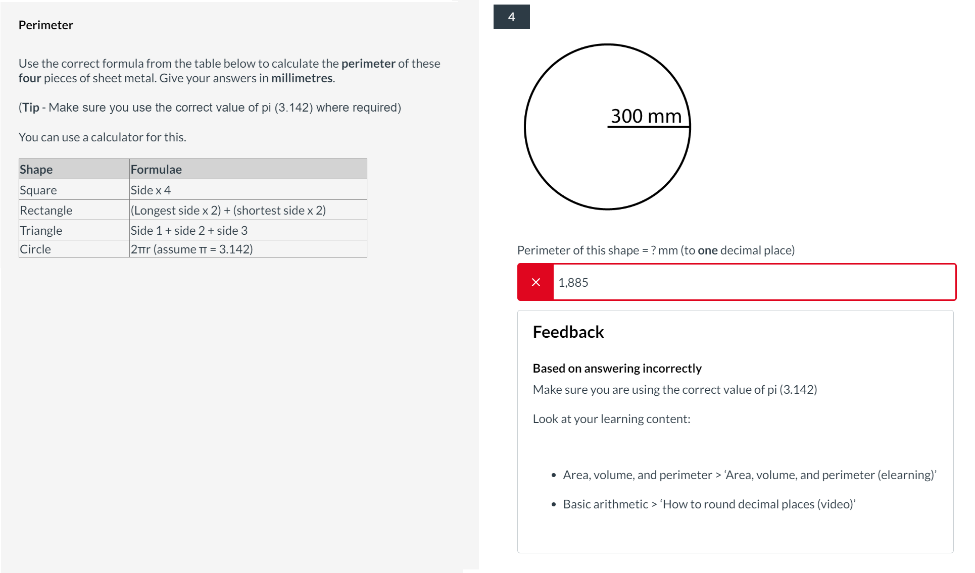 3 0 0 mm radius. Perimeter of this circle shape =