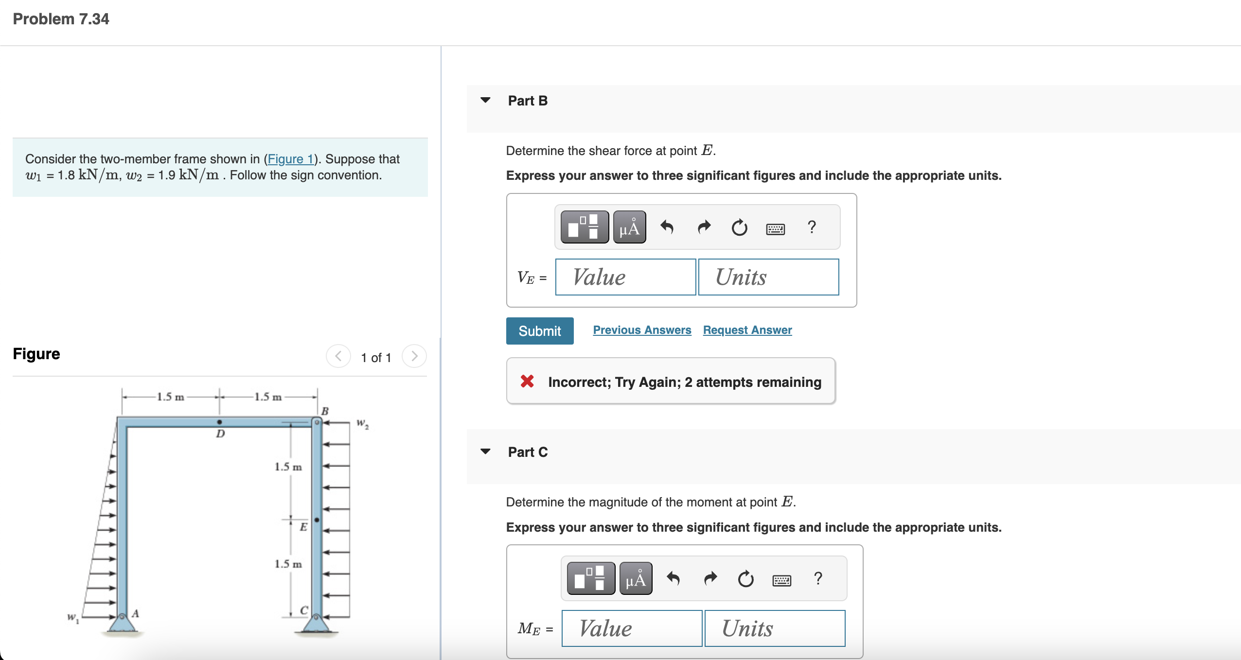 Consider the two - member frame shown in ( Figure
