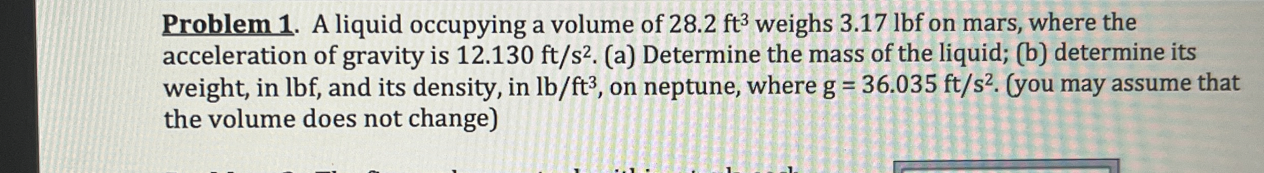 Problem 1 . A liquid occupying a volume of 2 8 .