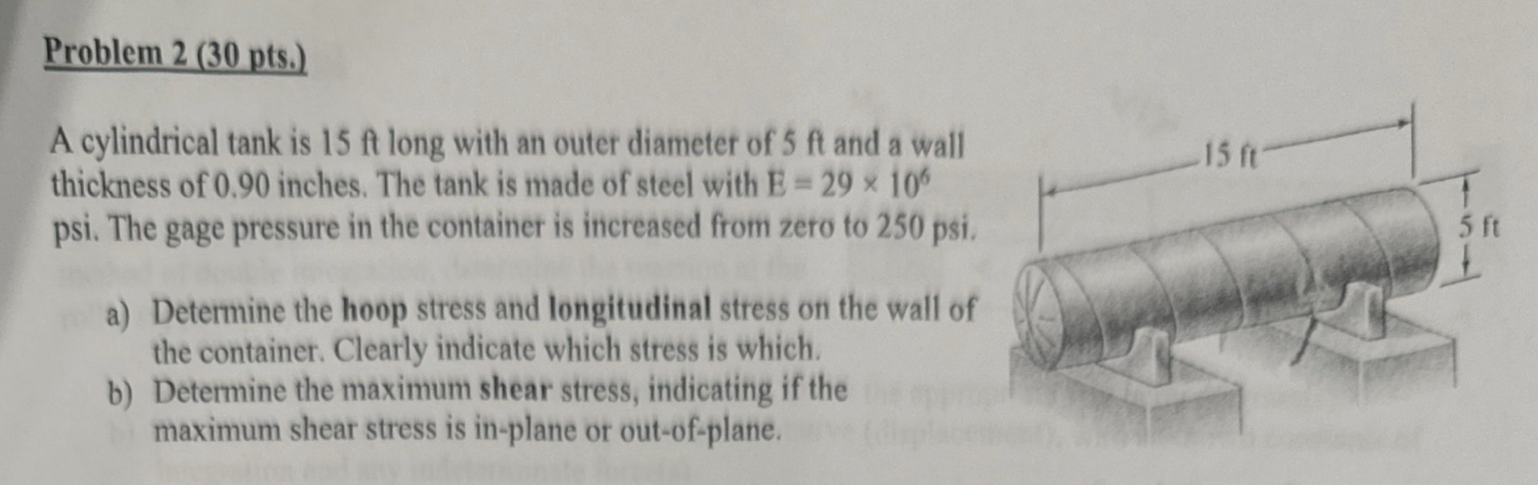 Problem 2 ( 3 0 pts . ) A cylindrical tank is 1 5