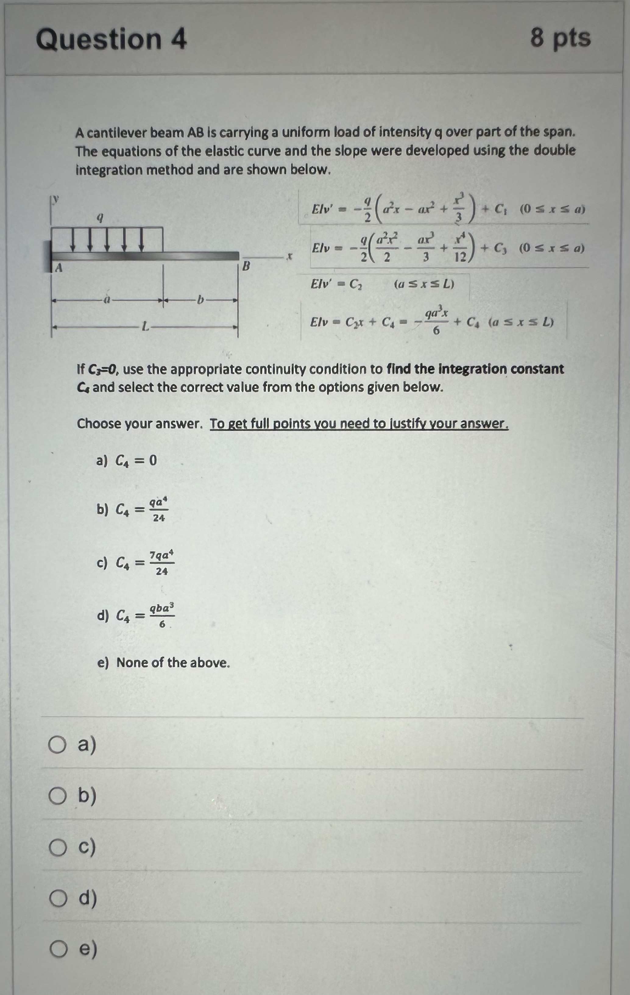Question 4 8 pts A cantilever beam A B is