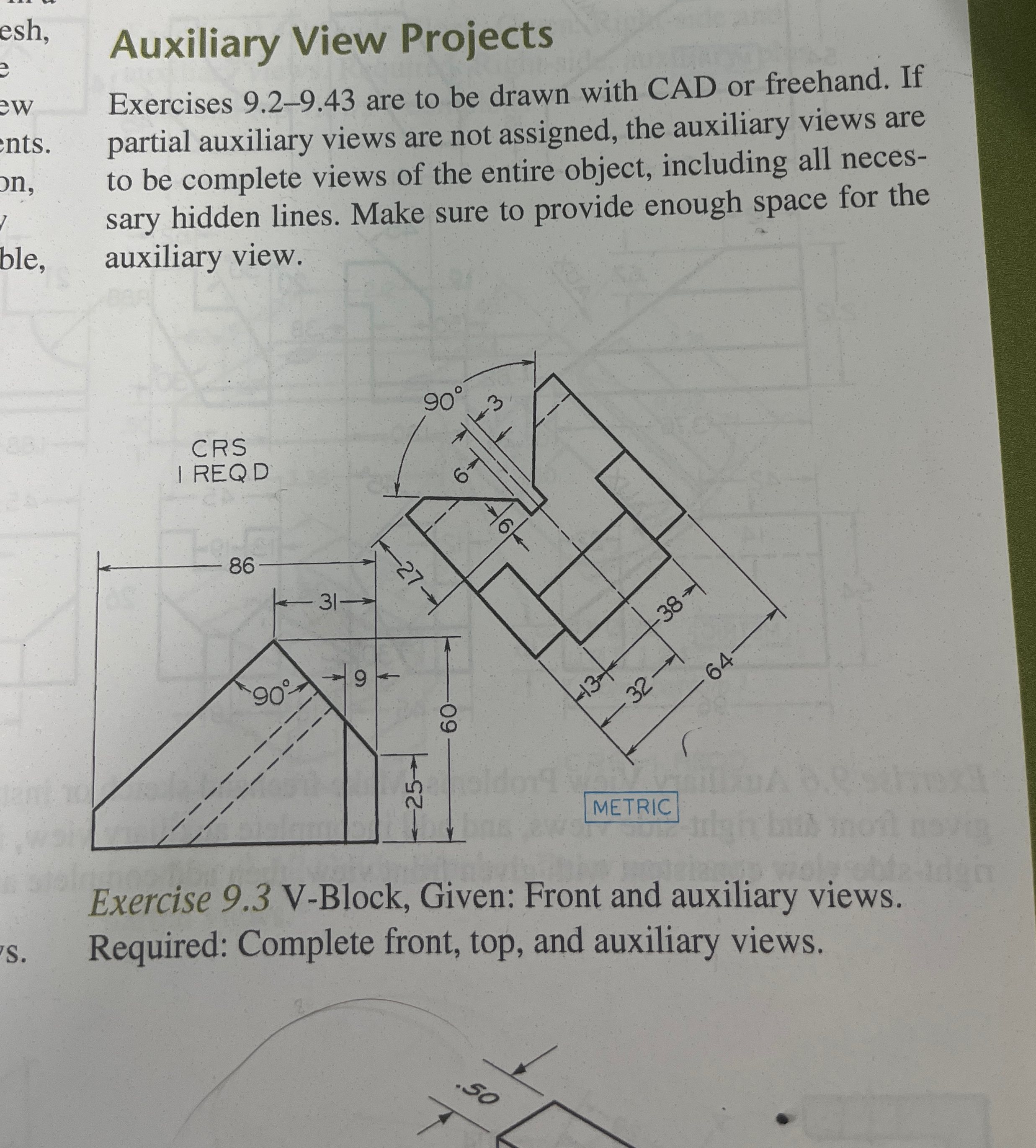 How to solve Auxiliary View Projects Exercises 9