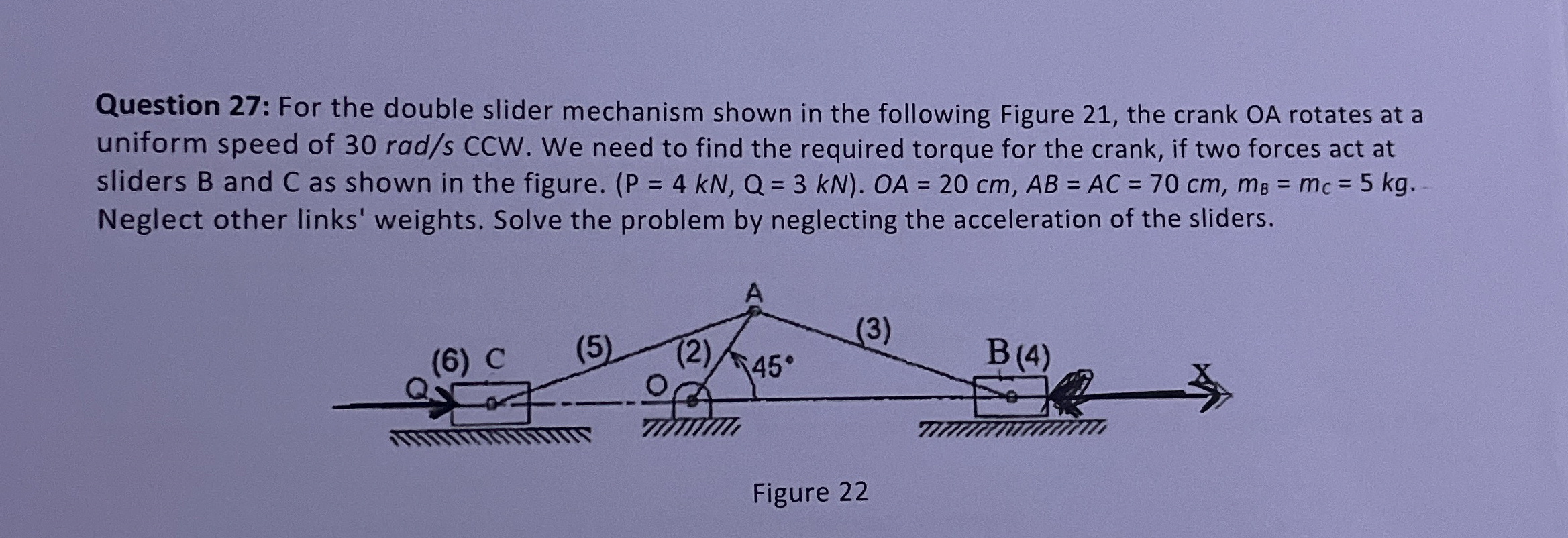 Question 2 7 : For the double slider mechanism