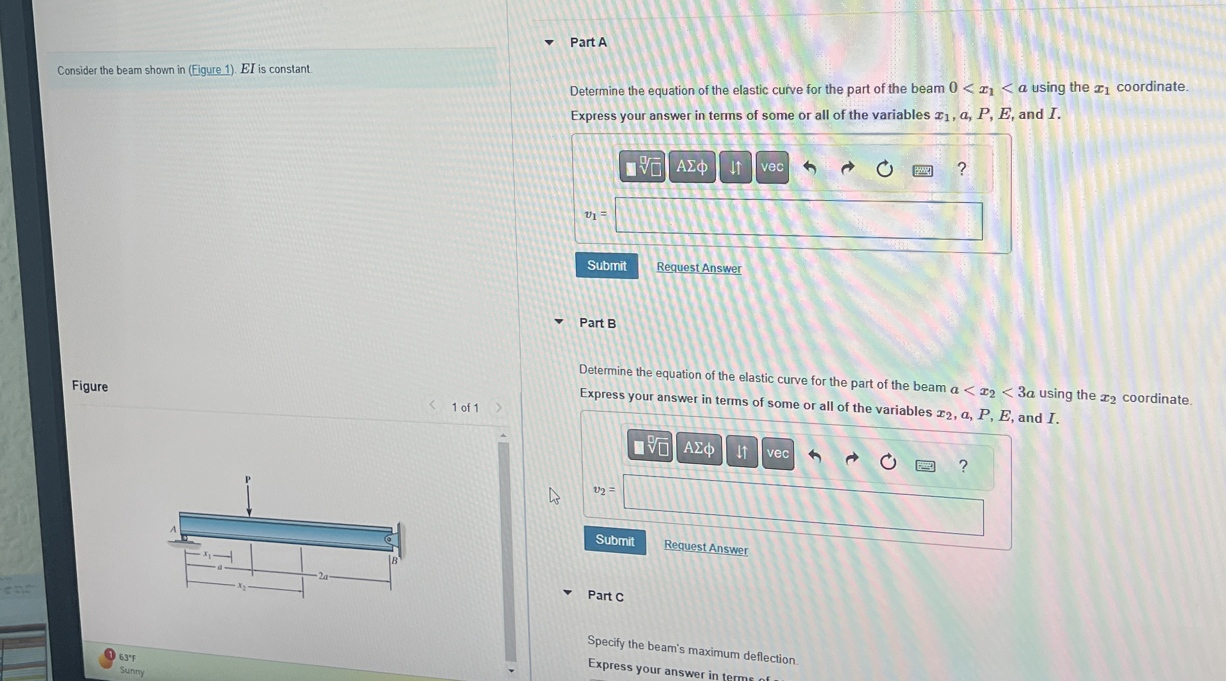 Consider the beam shown in ( Figure 1 ) . E I is
