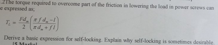 2 The torque required to overcome part of the