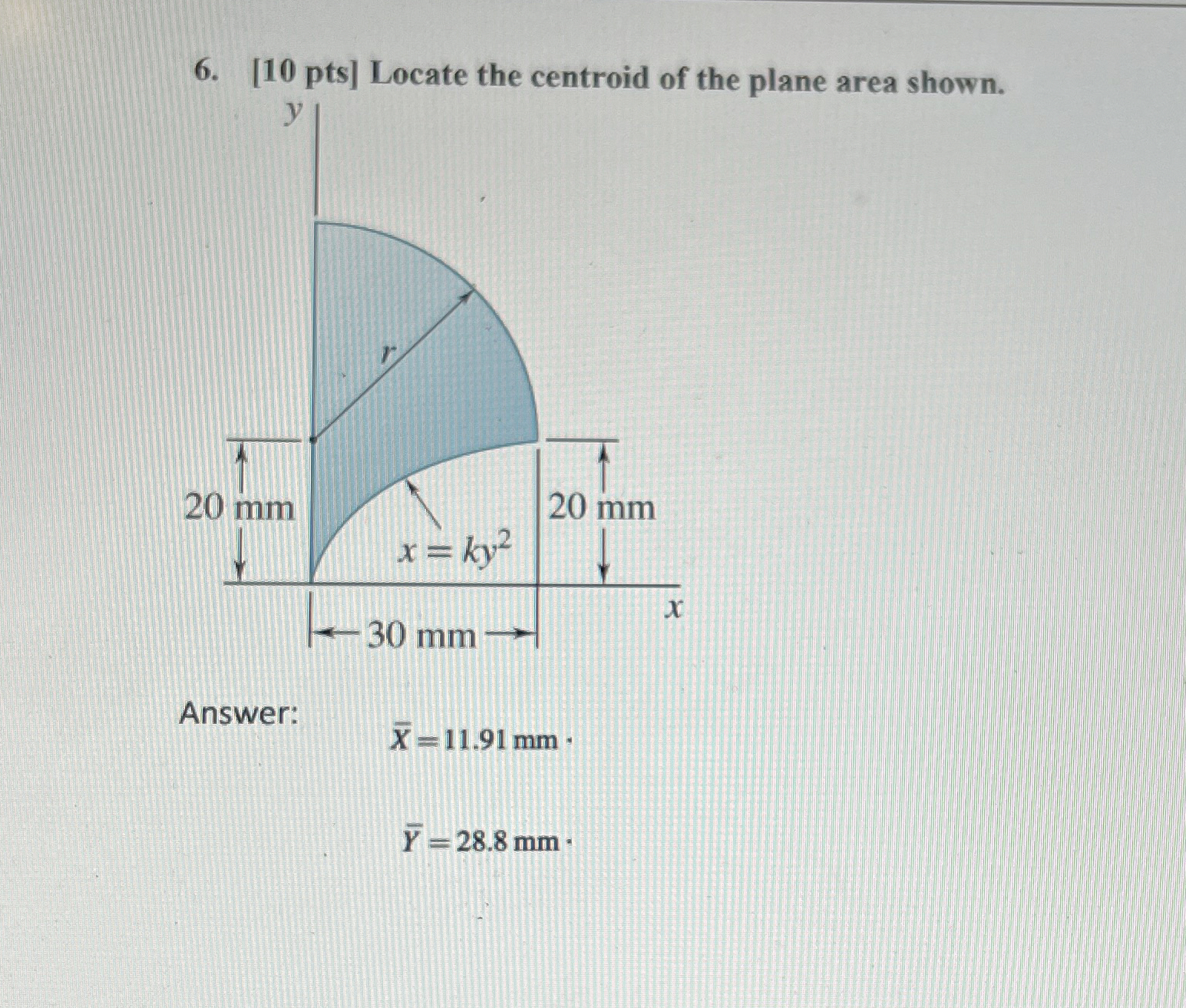 [ 1 0 pts ] Locate the centroid of the plane area