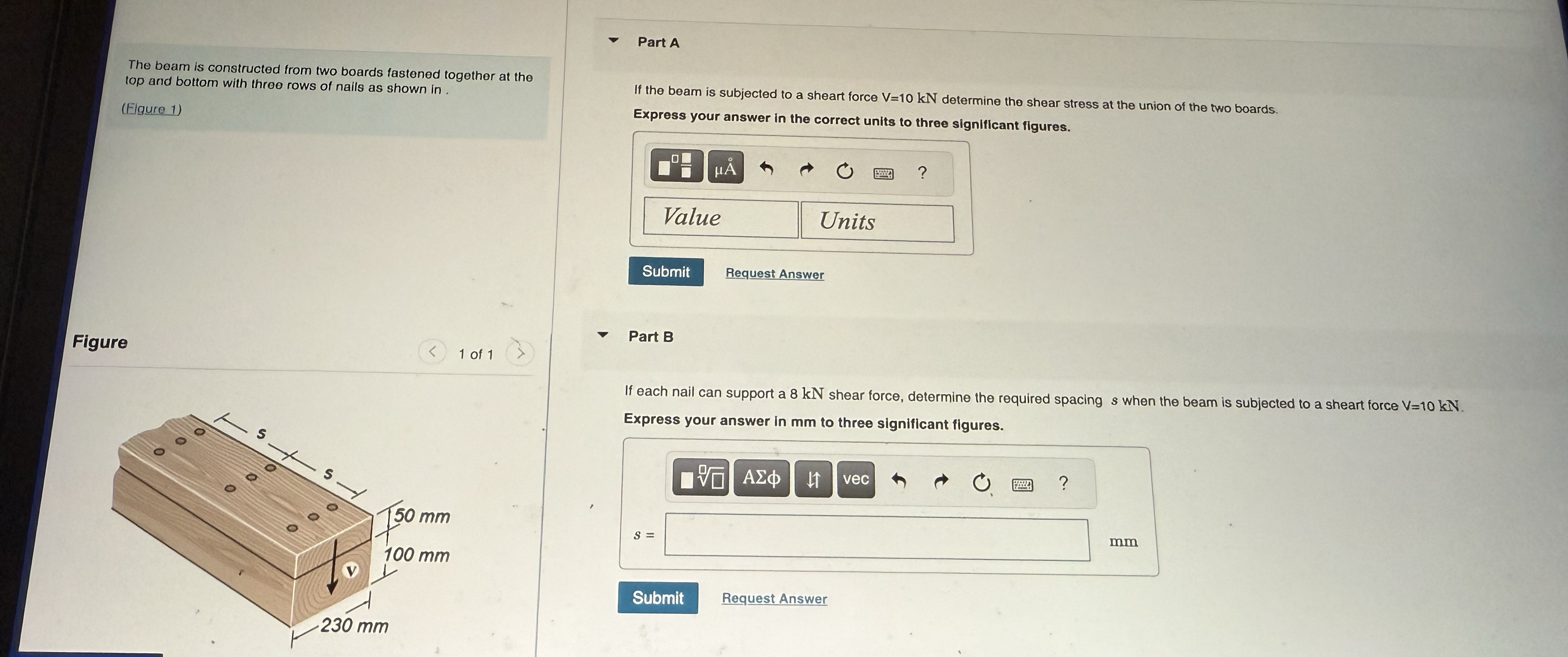The beam is constructed from two boards fastened