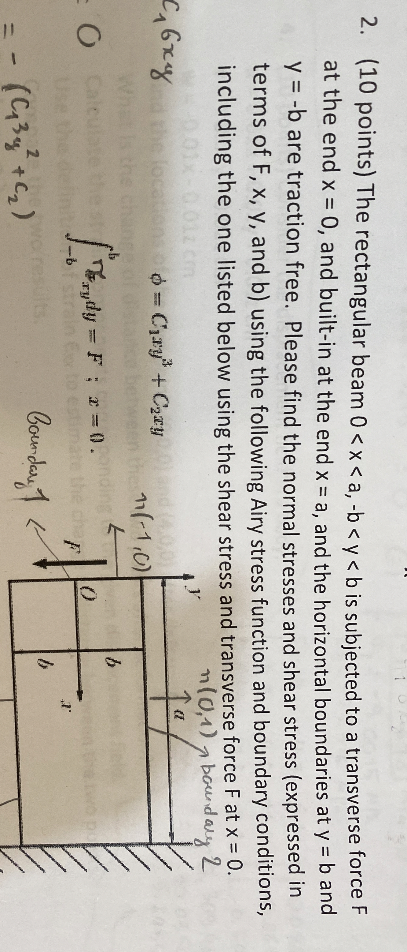 ( 1 0 points ) The rectangular beam F x = 0 x = a