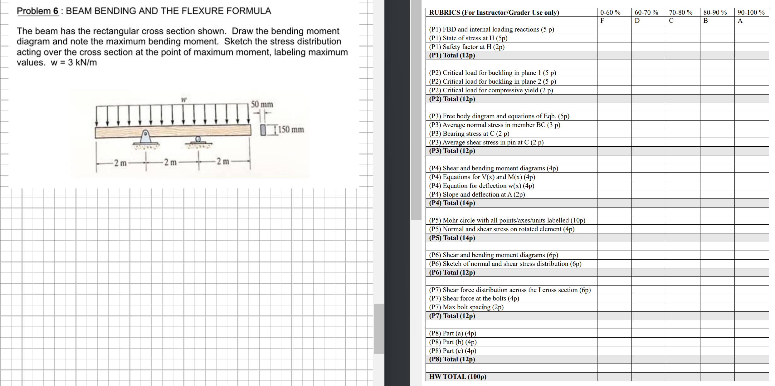 Problem 6 : BEAM BENDING AND THE FLEXURE FORMULA