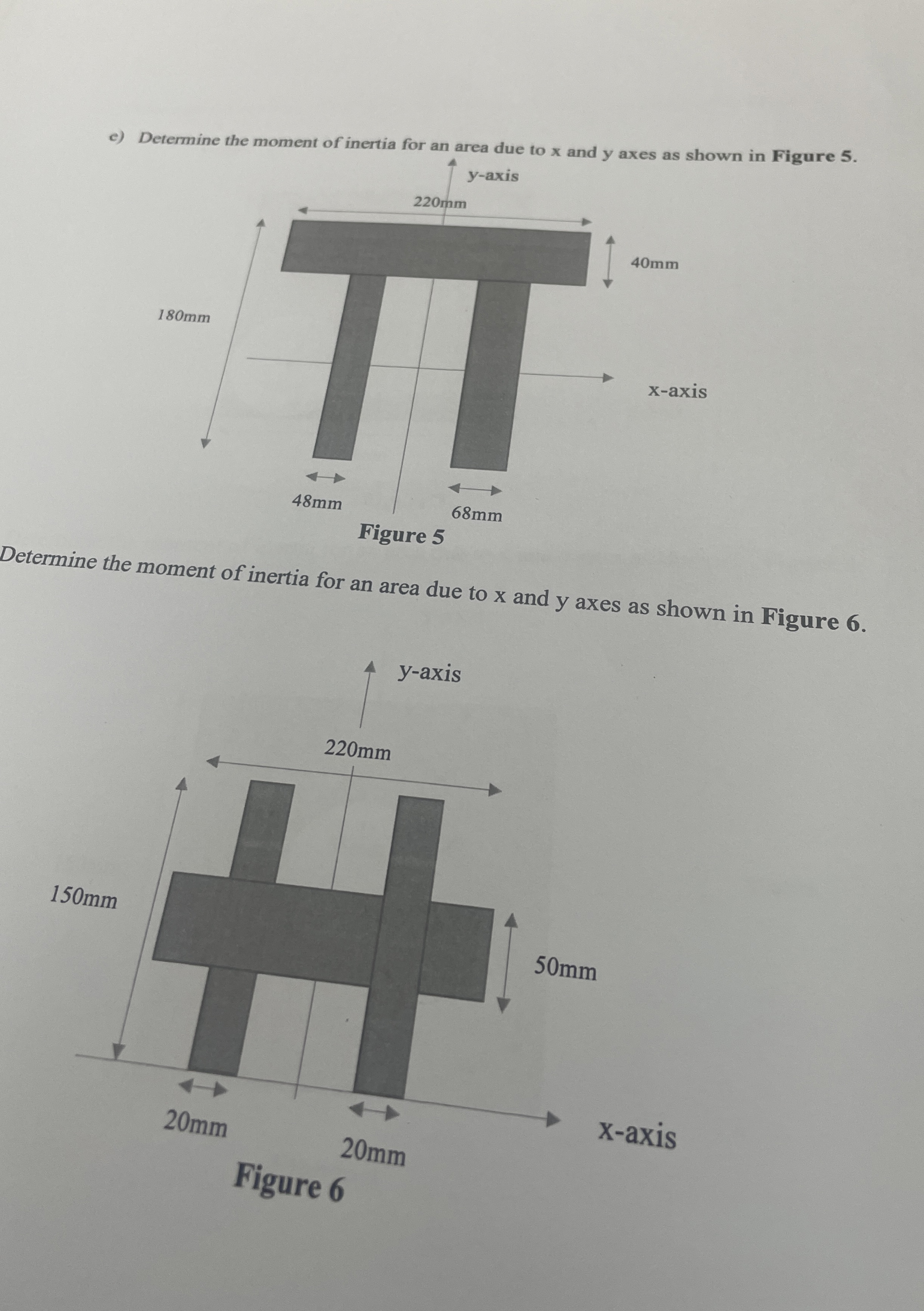 e ) Determine the moment of inertia for an area