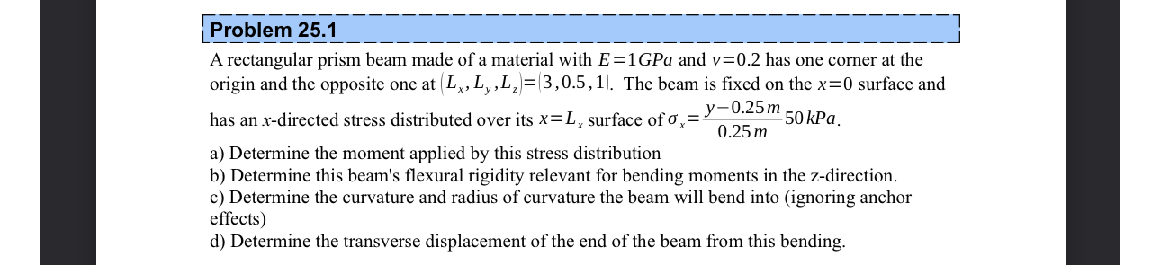 Problem 2 5 . 1 A rectangular prism beam made of