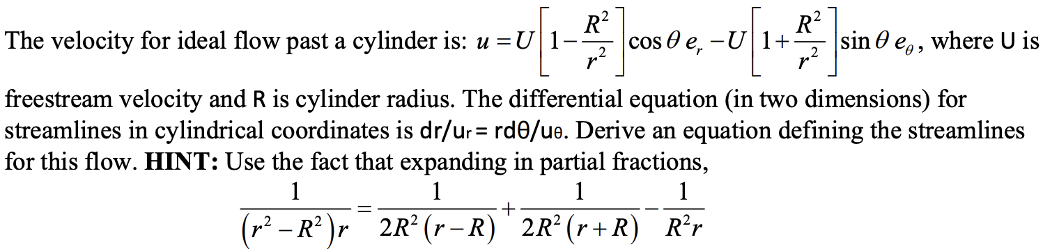 The velocity for ideal flow past a cylinder is: u