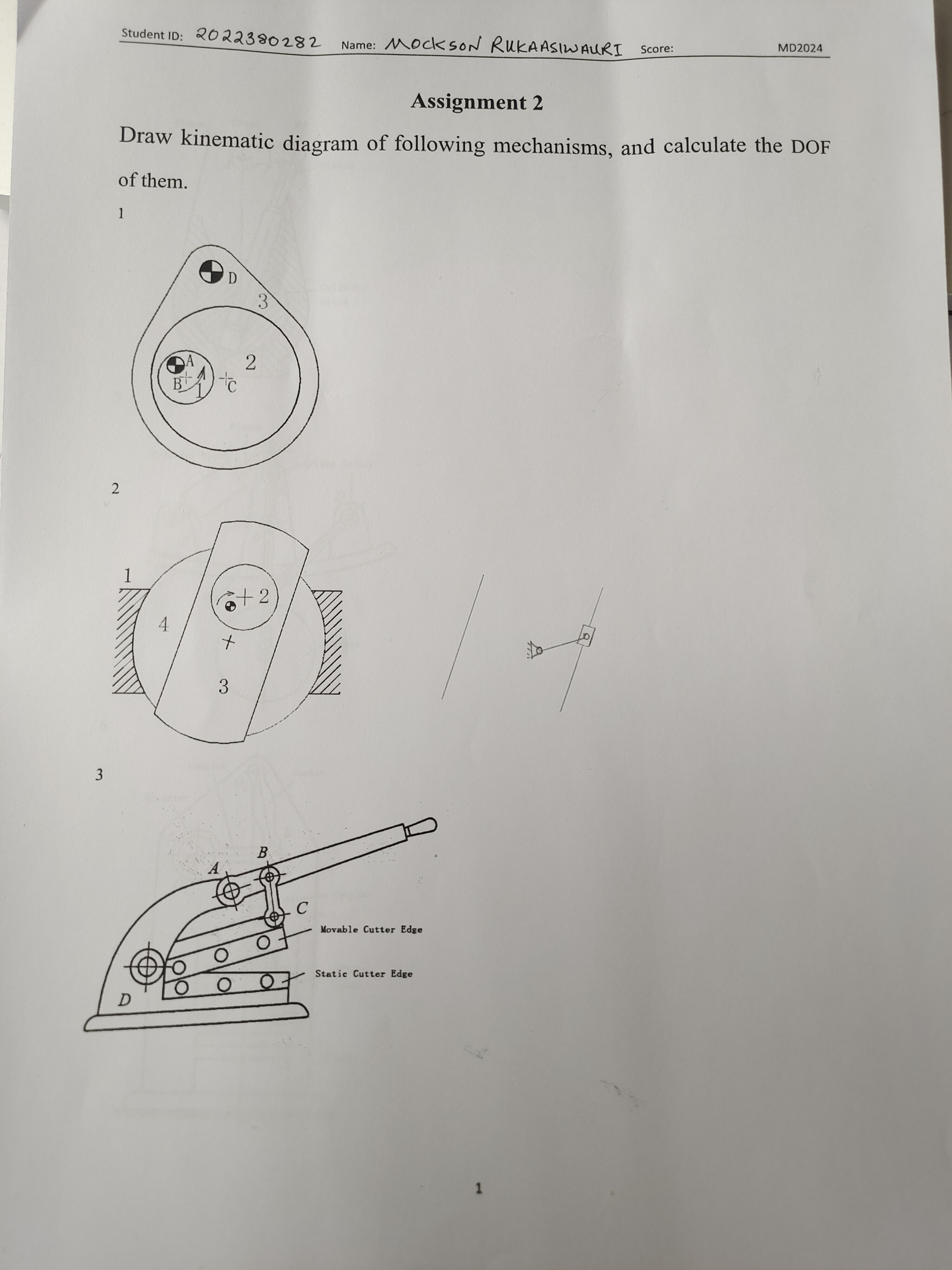 Assignment 2 Draw kinematic diagram of following