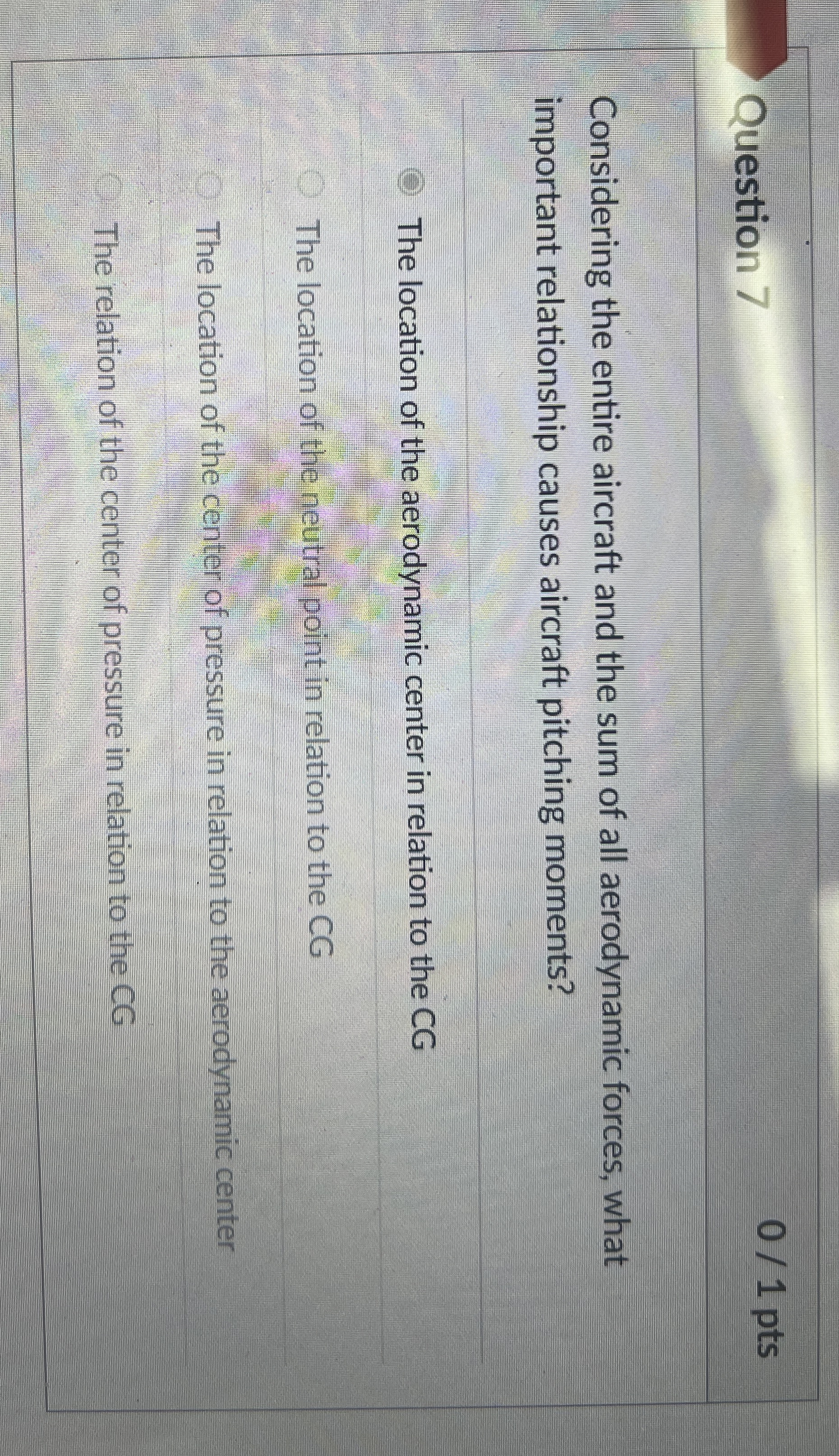 Question 7 Considering the entire aircraft and