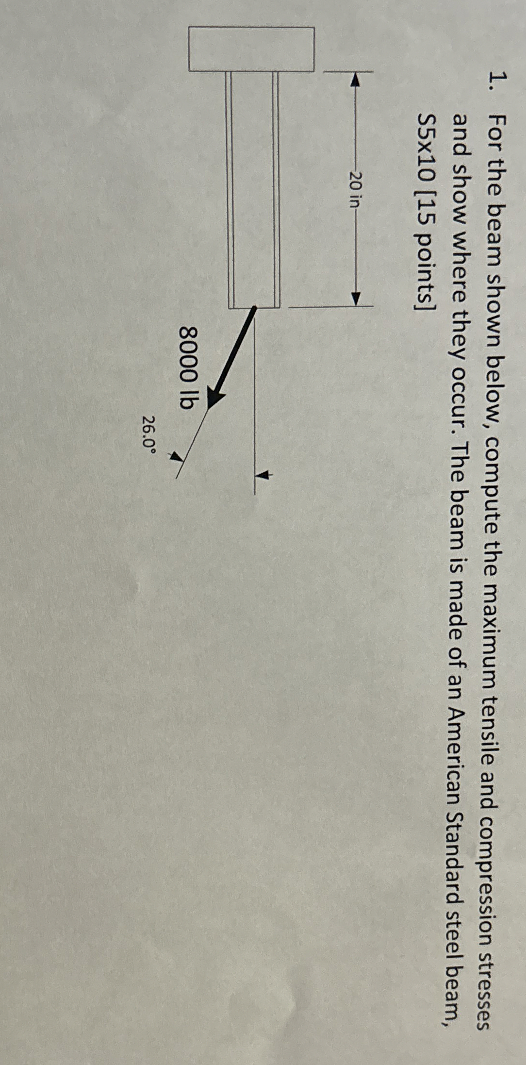 For the beam shown below, compute the maximum