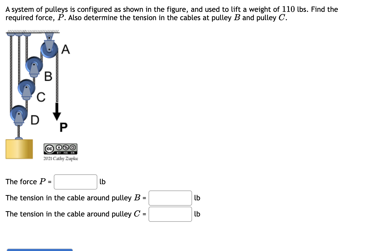 A system of pulleys is configured as shown in the