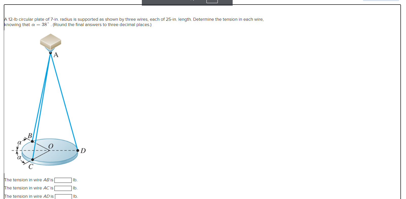 A 1 2 - lb circular plate of 7 - in . radius is