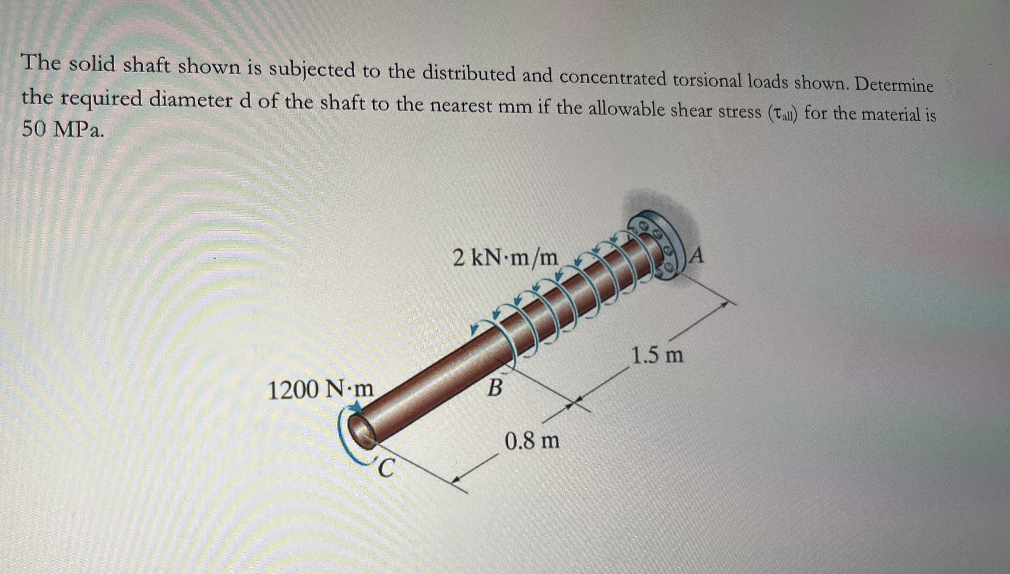 The solid shaft shown is subjected to the