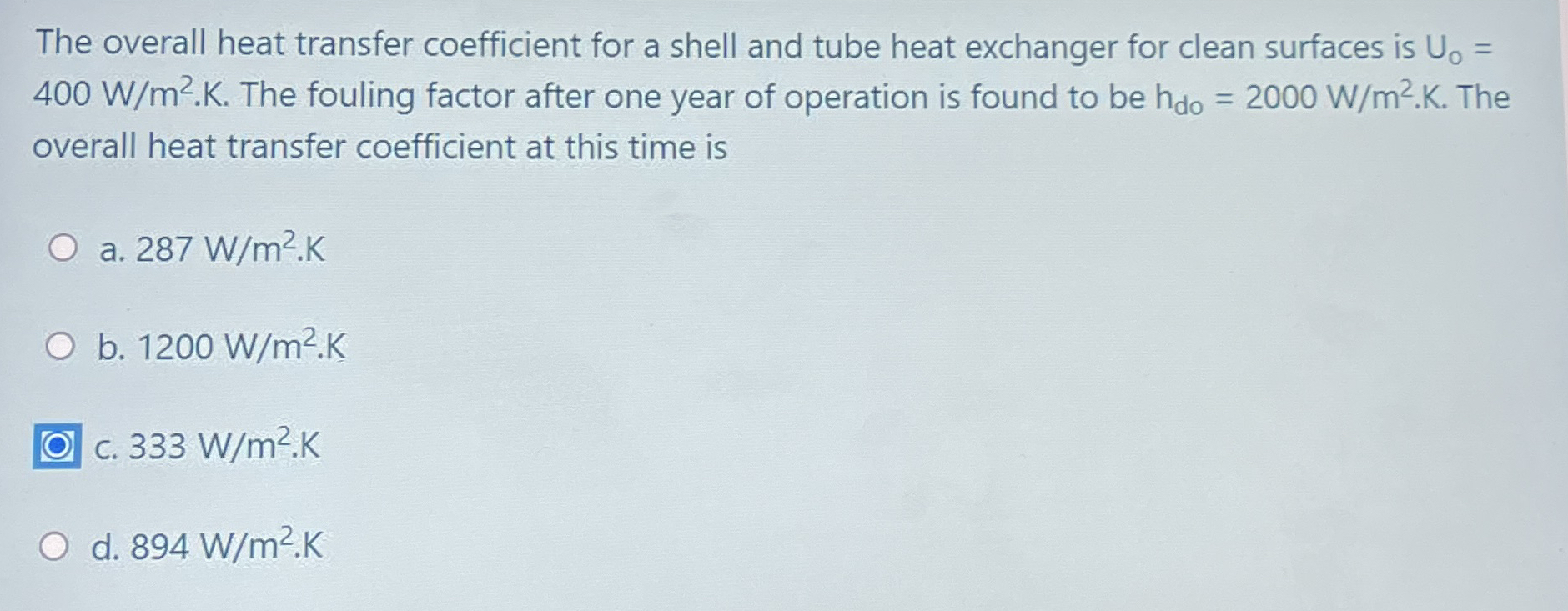 The overall heat transfer coefficient for a shell