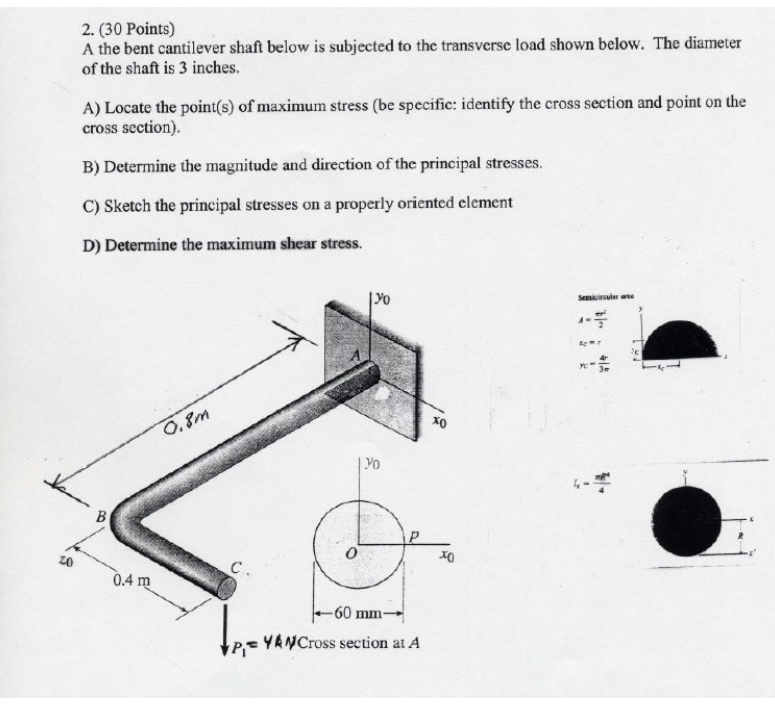 ( 3 0 Points ) A the bent cantilever shaft below