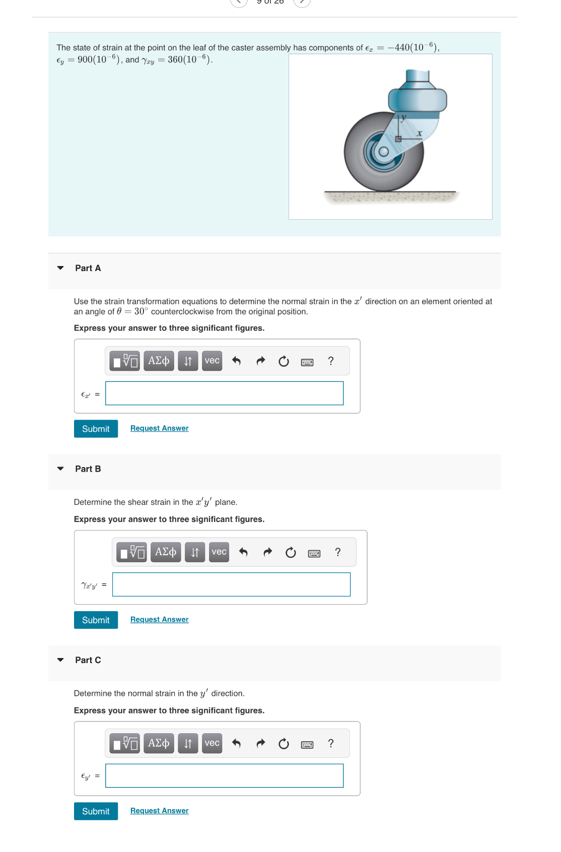 The state of strain at the point on the leaf of