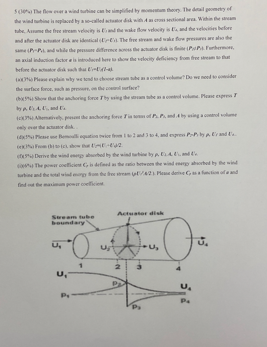 5 ( 3 0 % ) The flow over a wind turbine can be
