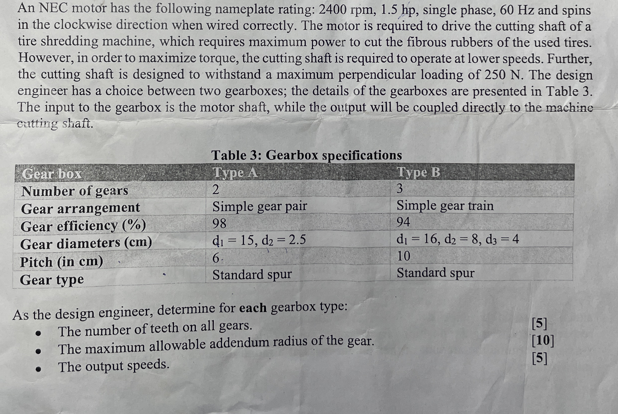Question 1 An NEC motor has the following