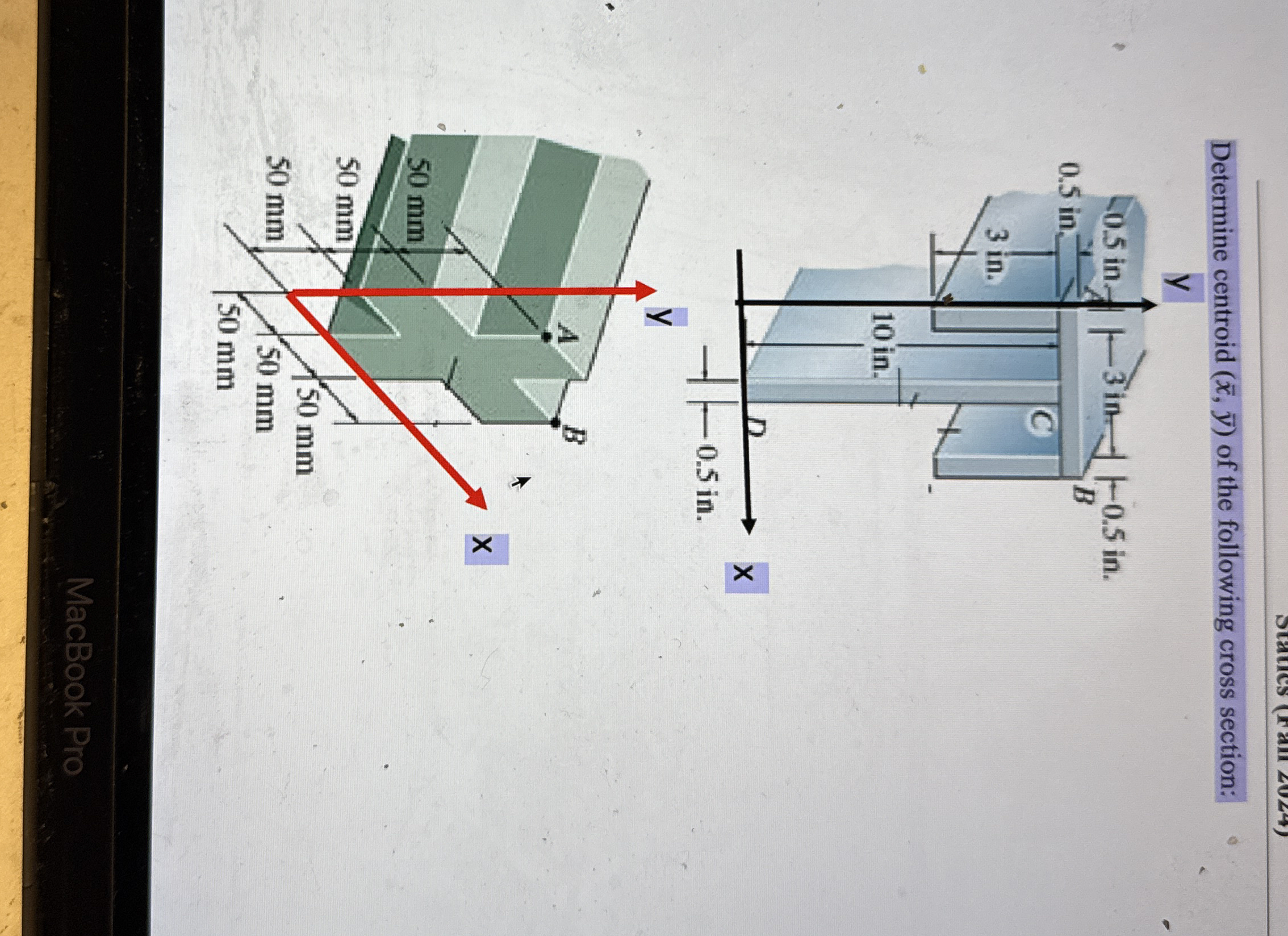 Determine centroid ( x , b a r ( y ) ) of the